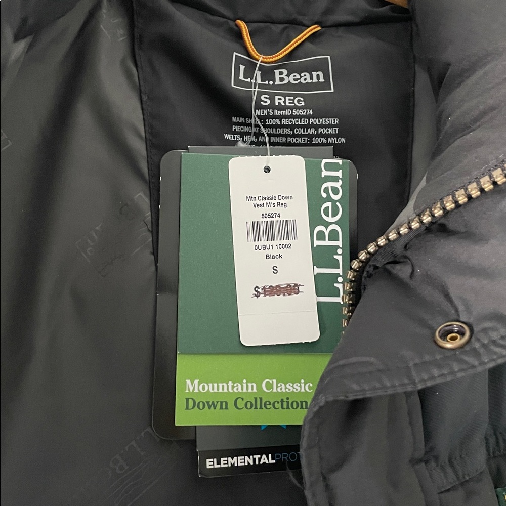 NWT L.L. Bean down vest, men’s S regular. - Picture 2 of 3